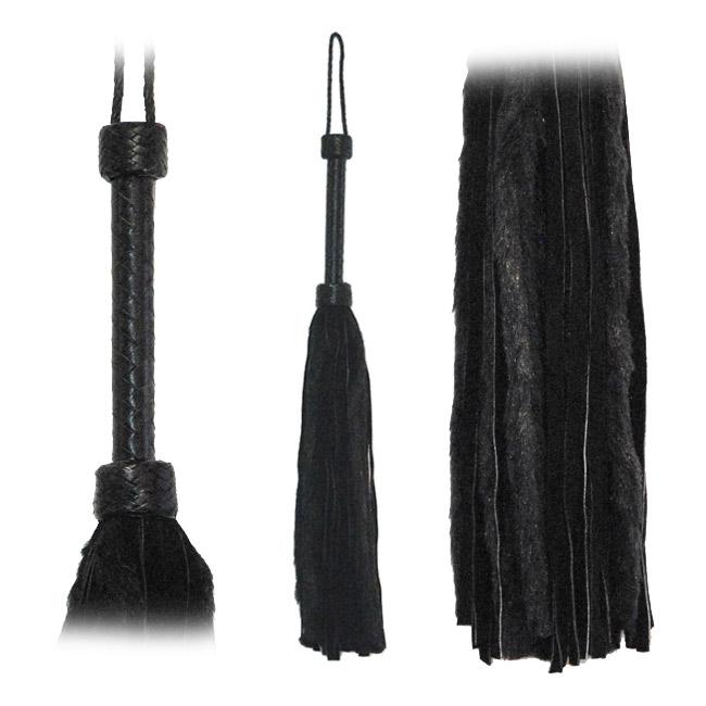 Fetissimo Flogger Black Fur Black Suede Tails 26in - xtantric.ca