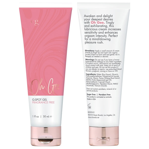 OH GEE G-Spot Gel - Fragrance Free 1oz | 30mL - xtantric.ca