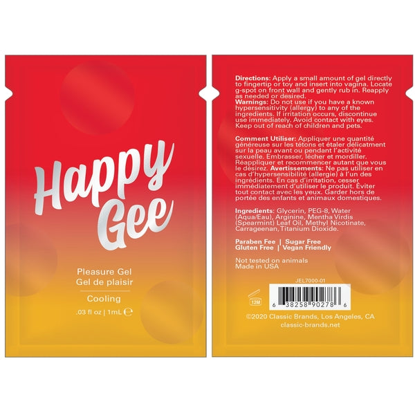 HAPPY GEE GPOT COOLING PLEASURE GEL - FOIL - 0.03 fl oz | 1 mL - xtantric.ca