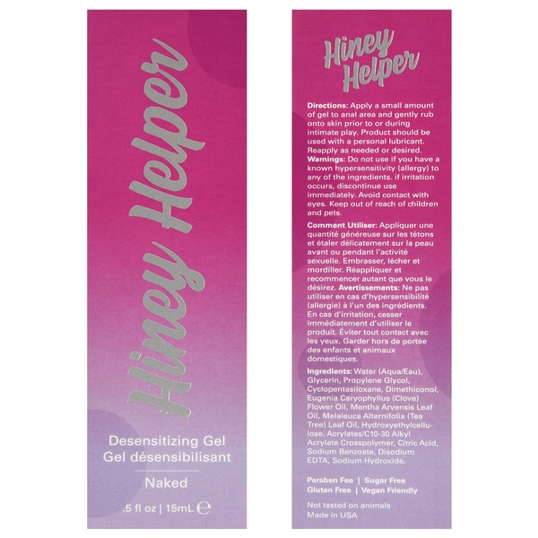 HINEY HELPER Desensitizing Gel Naked .5oz | 15mL - xtantric.ca