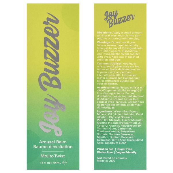 JOY BUZZER Clitoral Arousal Balm - Mojito Twist 1.5oz | 44mL - xtantric.ca