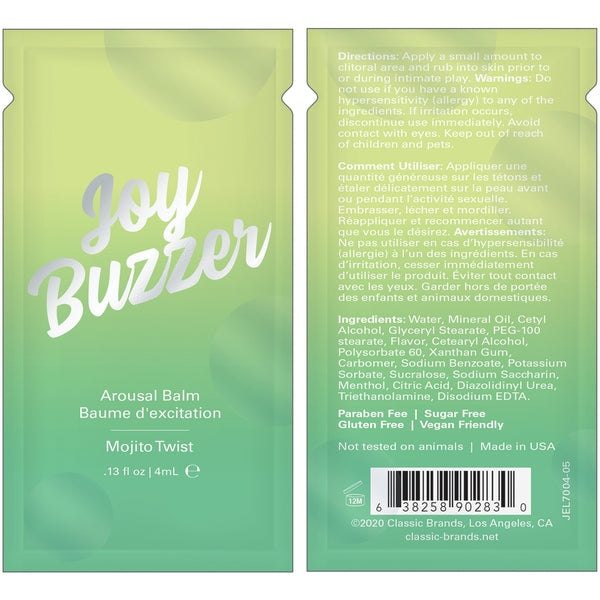 JOY BUZZER Clitoral Arousal Balm - Mojito Twist Foil - 0.13 floz  l 4 mL - xtantric.ca