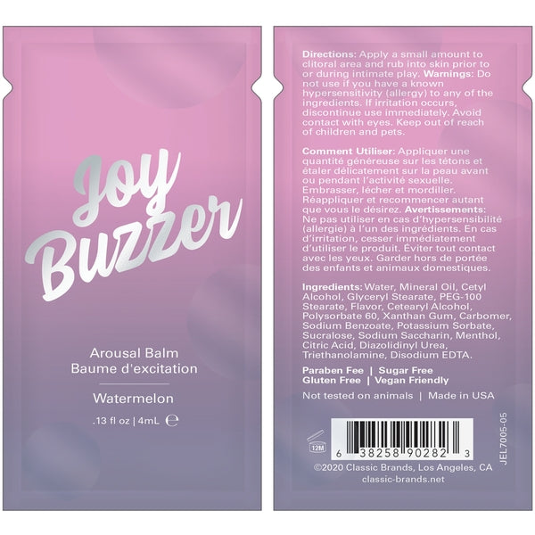 JOY BUZZER Clitoral Arousal Balm - Watermelon - Foil - 0.13 floz  l 4 mL - xtantric.ca