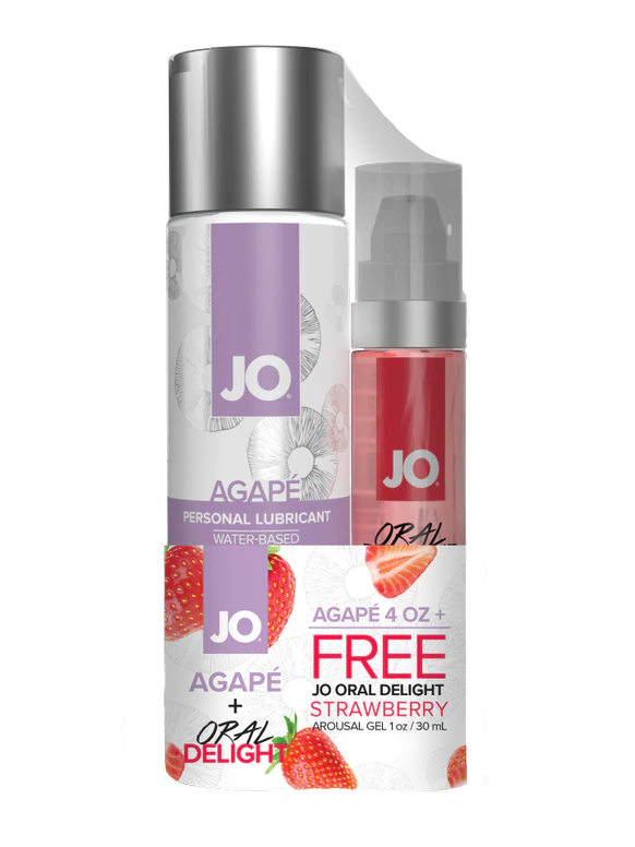 JO Agape 4oz + GWP JO Oral Delight Strawberry Arousal Gel 1oz - xtantric.ca