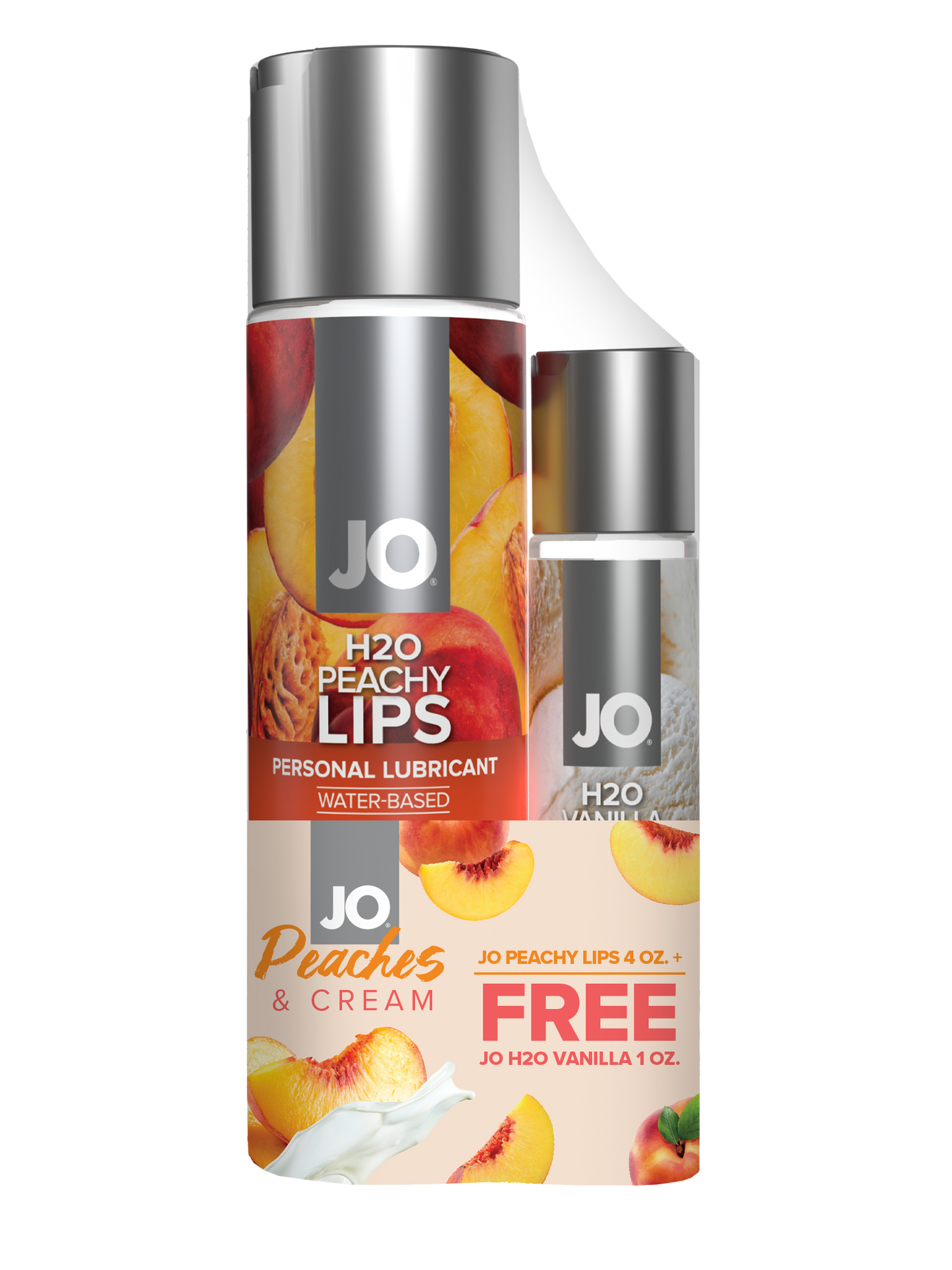 JO Peaches & Cream - JO Peachy Lips 4 fl.oz. + GWP JO H2O Vanilla 1 fl.oz - xtantric.ca