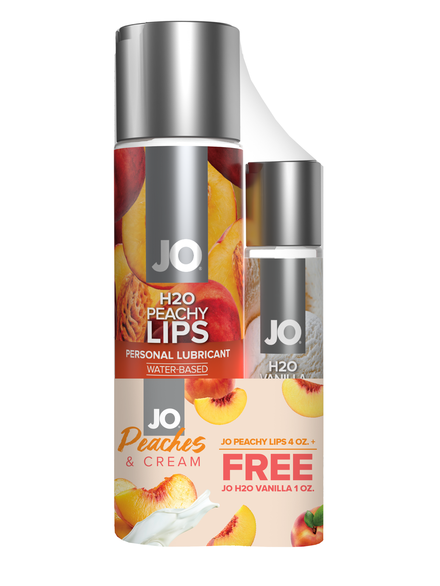 JO Peaches & Cream - JO Peachy Lips 4 fl.oz. + GWP JO H2O Vanilla 1 fl.oz - xtantric.ca