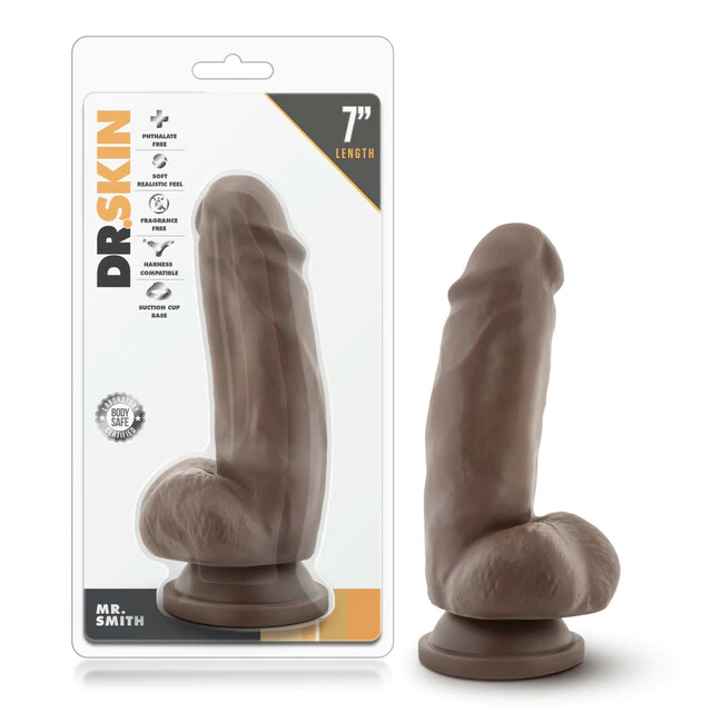 BLUSH Dr. Skin - Mr. Smith - 7 Inch Dildo with Suction Cup - Chocolate - xtantric.ca