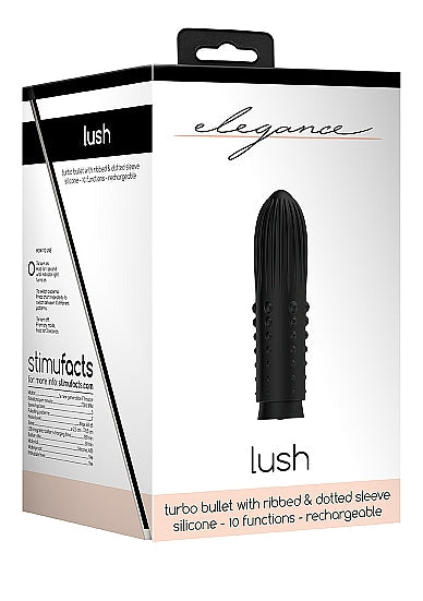 Elegance Lush Turbo Rechargeable Bullet Vibrator Black - xtantric.ca