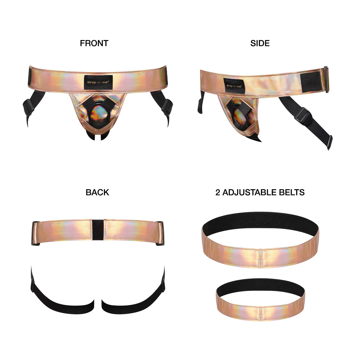 LEATHERETTE HARNESS CURIOUS - ROSE GOLD HOLOGRAPHIC - xtantric.ca