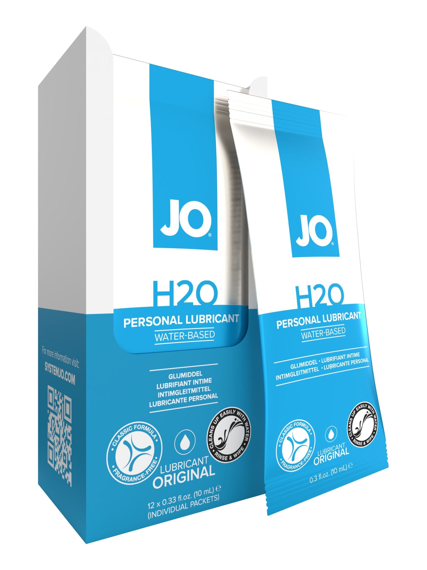 JO H2O Foil Display Box - Original - Lubricant 0.34 floz / 10 mL - xtantric.ca